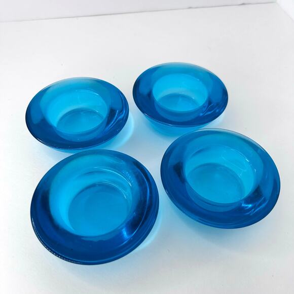 17 Crate & Barrel Dark Aqua Blue Clear Glass Tea Light Holders 3\